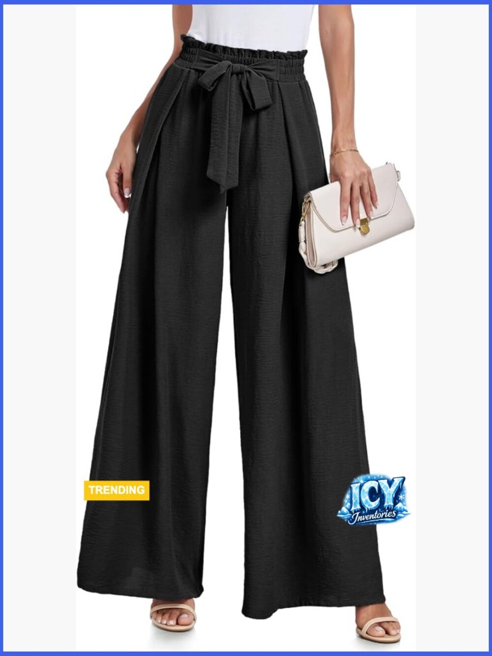 High Waisted Wide Leg Palazzo Pants with Pockets Tie Knot - Picture 1 of 7
